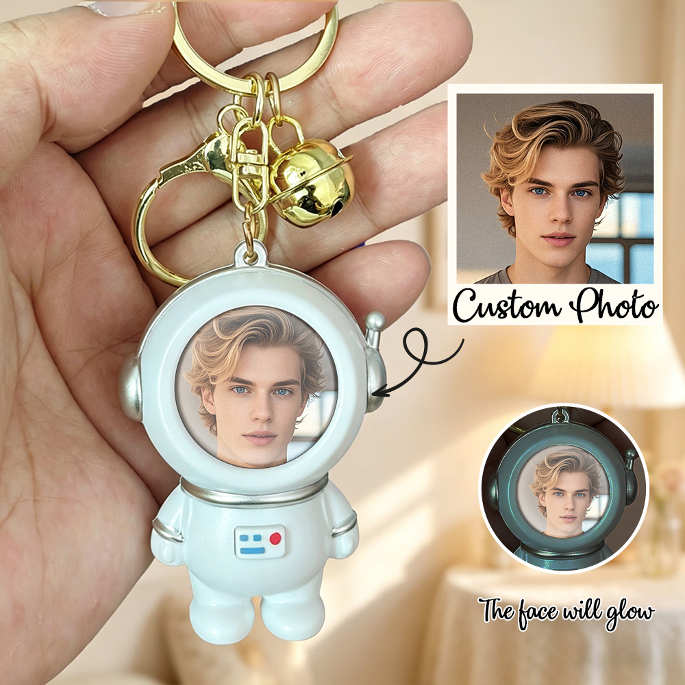 Custom Photo Doll Keychain With Light And Sound Effects Portrait Astronaut Pendant - soufeelmy
