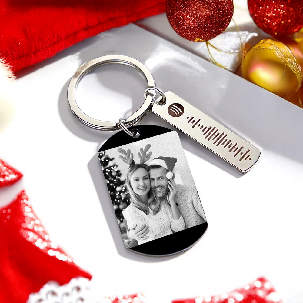 Personalized Spotify Calendar Keychain Custom Picture & Music Song Code Couples Photo Keyring Christmas Gifts - soufeelmy