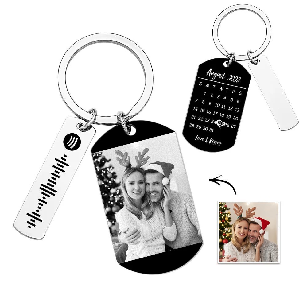 Personalized Spotify Calendar Keychain Custom Picture & Music Song Code Couples Photo Keyring Christmas Gifts - soufeelmy