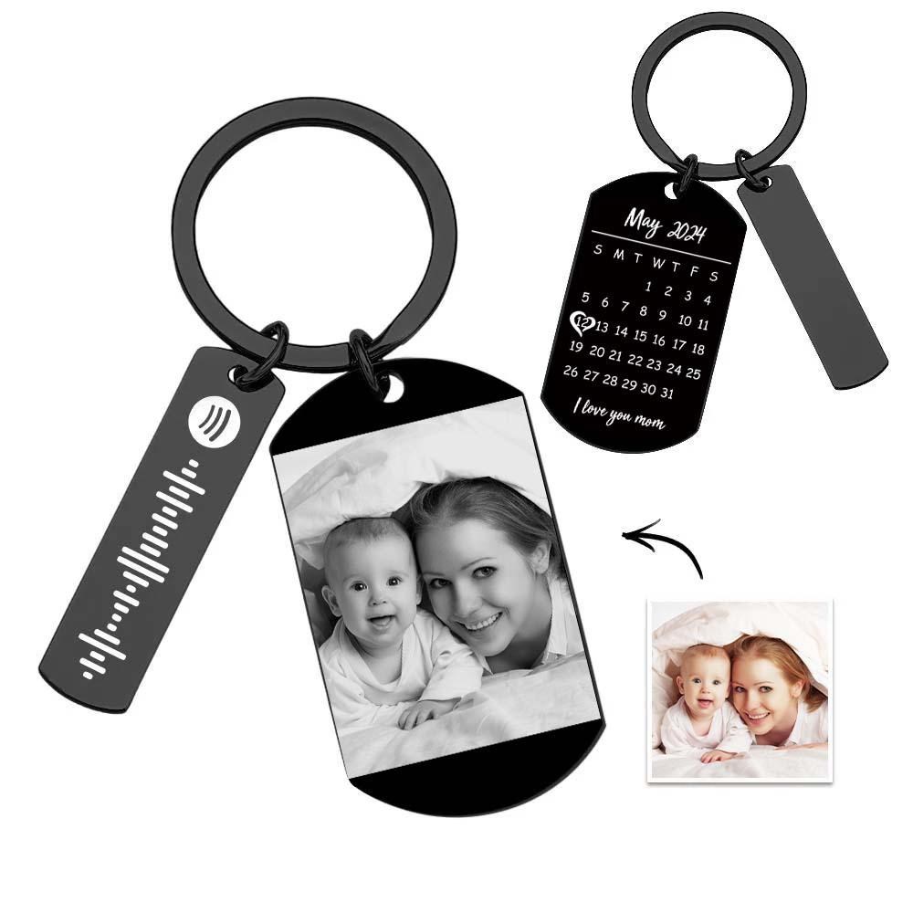Personalized Spotify Calendar Keychain Custom Picture & Music Song Code Couples Photo Keyring Gift for Mother - soufeelmy