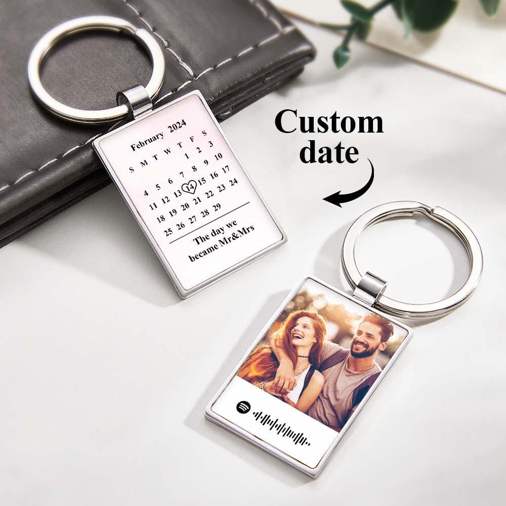 Custom Photo Spotify Code Calendar Keychain Personalized Date Scannable Music Code Keychain Anniversary Gift - soufeelmy