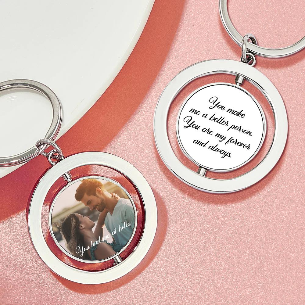 Custom Photo Rotatable Round Keychain Love Souvenirs Keychain Valentine Gifts For Couple - soufeelmy