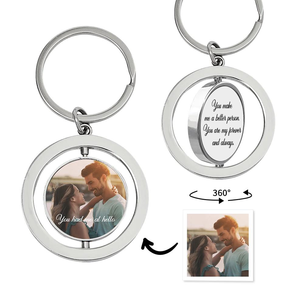 Custom Photo Rotatable Round Keychain Love Souvenirs Keychain Valentine Gifts For Couple - soufeelmy