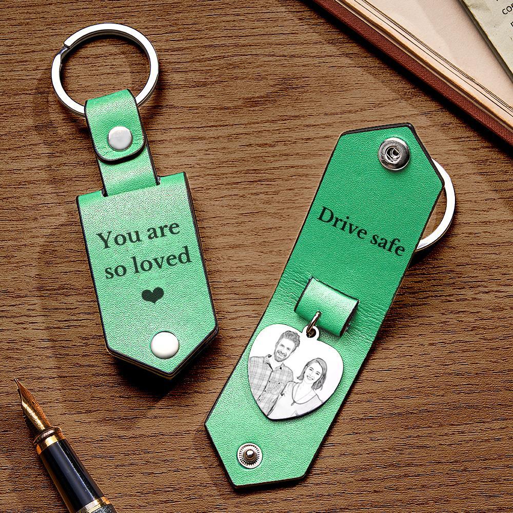 Custom Heart Shaped Photo Leather Keychain With Text Annivesary Gifts For Men - soufeelmy