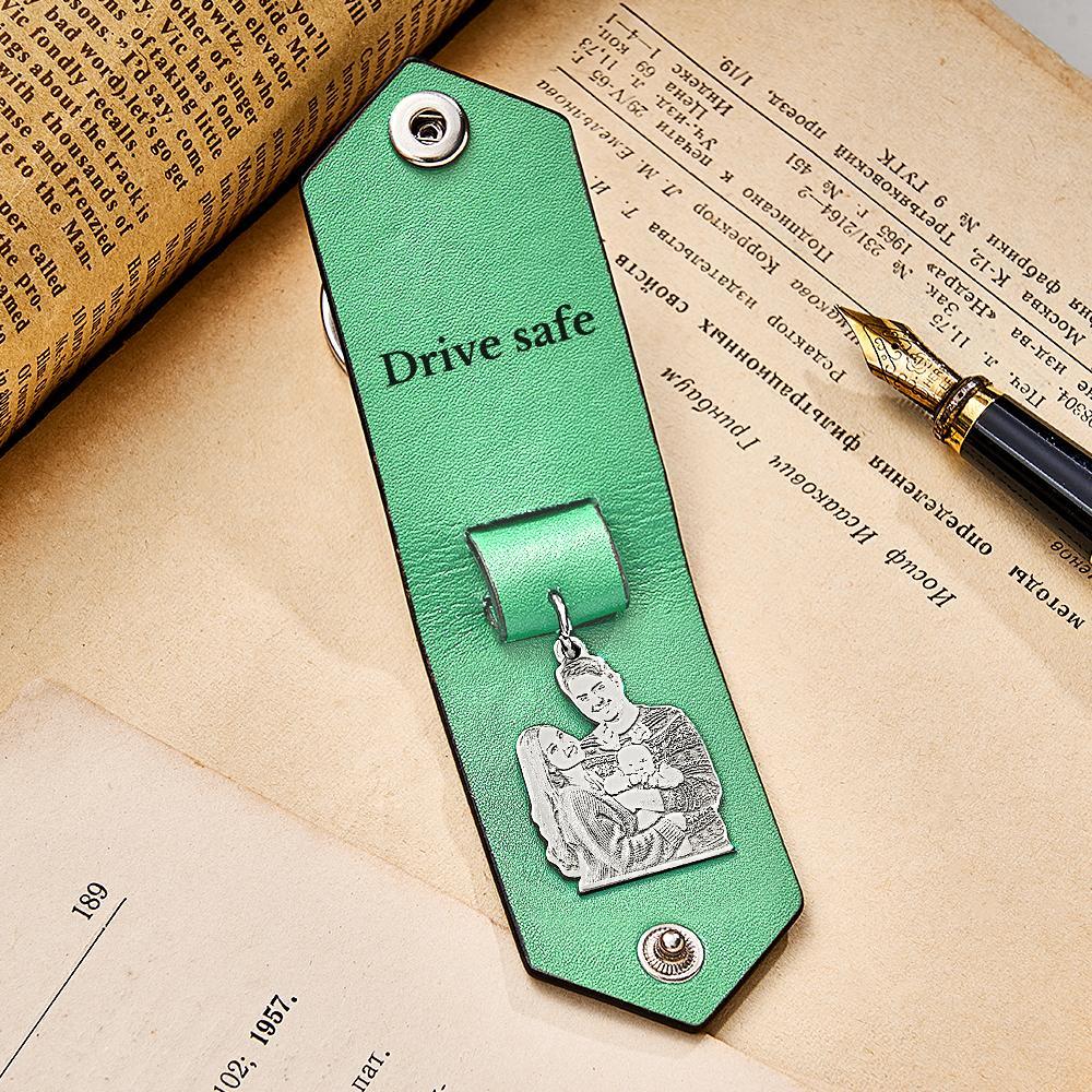 Custom Photo Leather Keychain With Text Annivesary Gifts For Men - soufeelmy