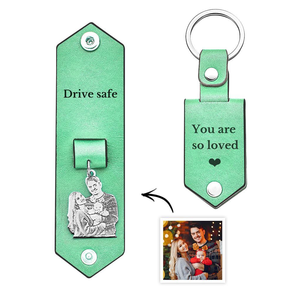 Custom Photo Leather Keychain With Text Annivesary Gifts For Men - soufeelmy