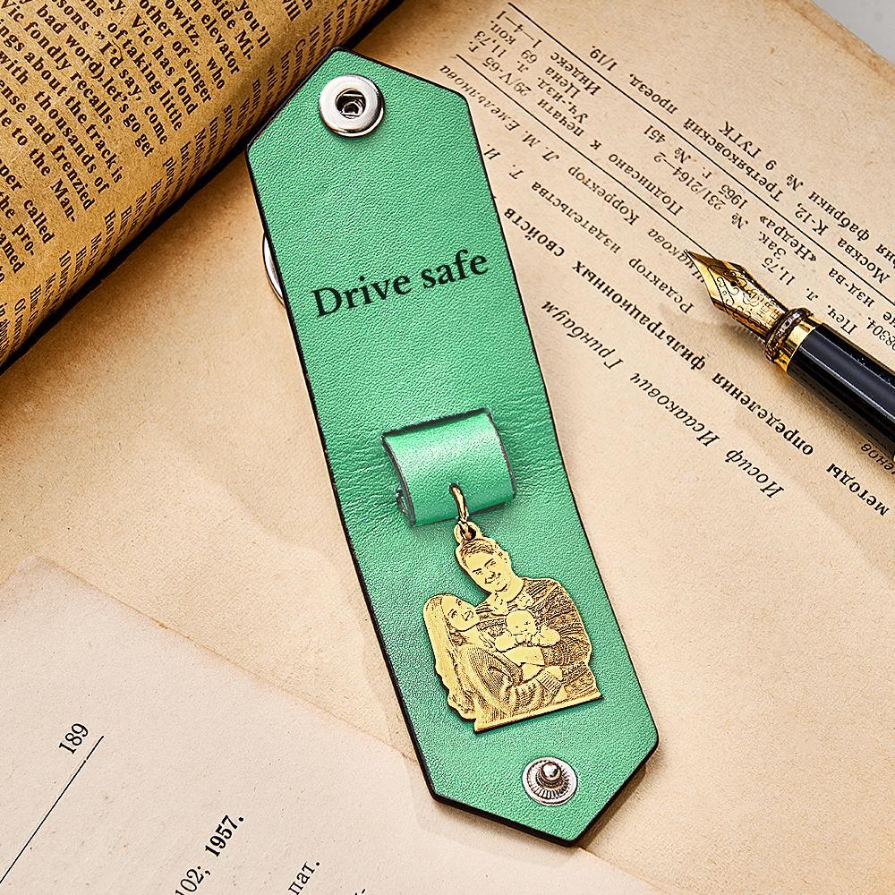 Custom Photo Leather Keychain With Text Annivesary Gifts For Men - soufeelmy