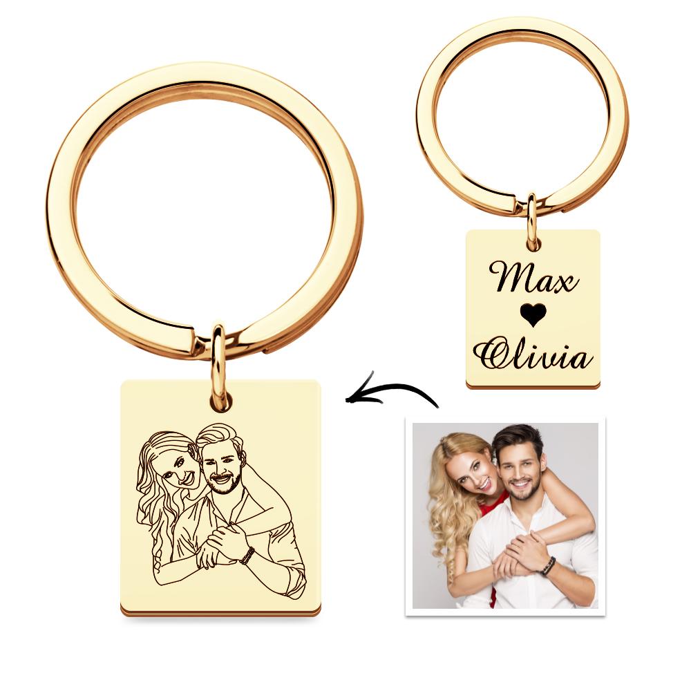 Custom Line Photo Keychain with Name for Couple Valentine's Gift - soufeelmy