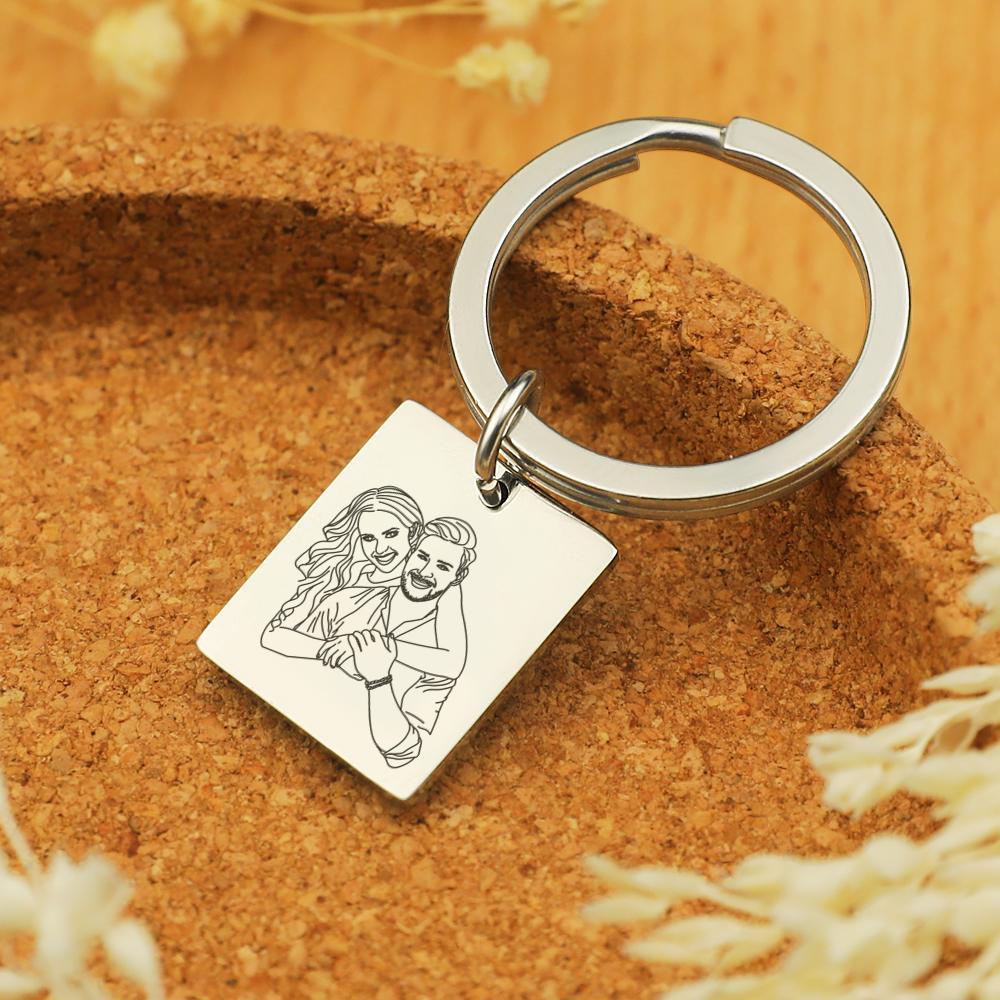 Custom Line Photo Keychain with Name for Couple Valentine's Gift - soufeelmy