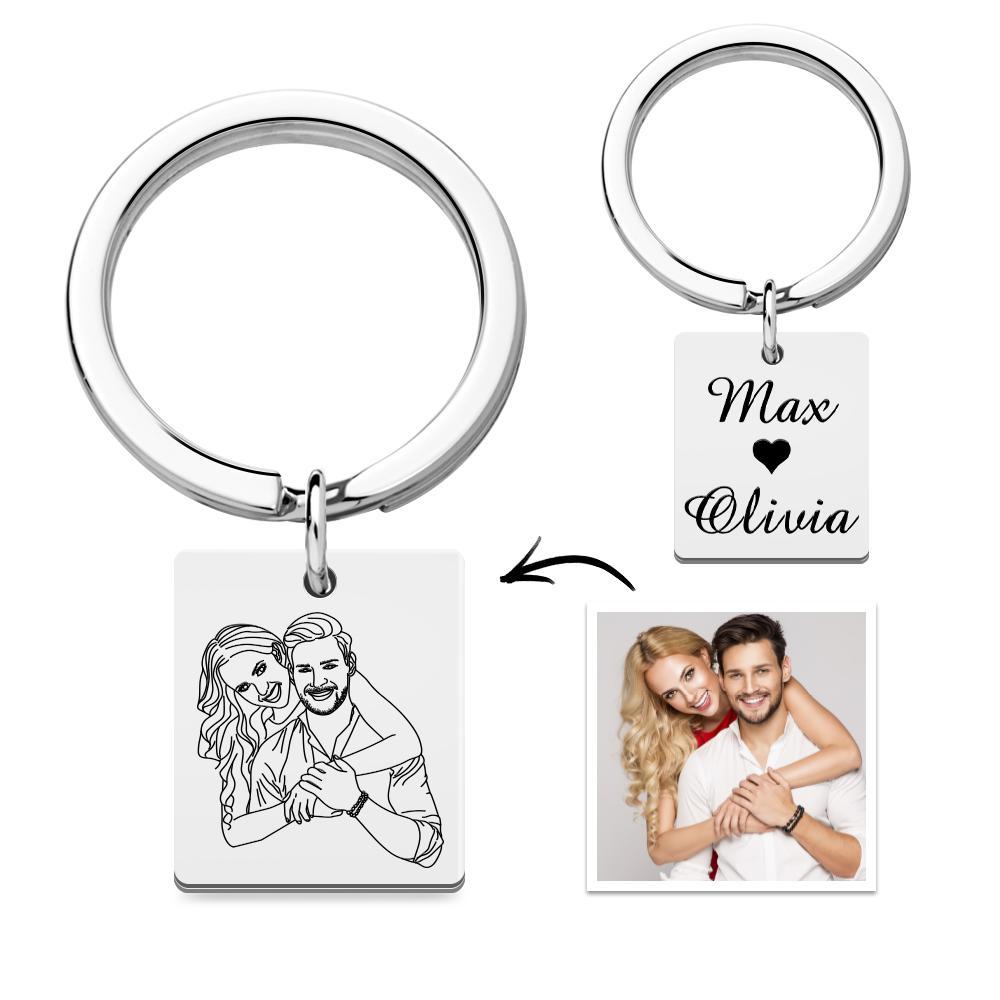 Custom Line Photo Keychain with Name for Couple Valentine's Gift - soufeelmy