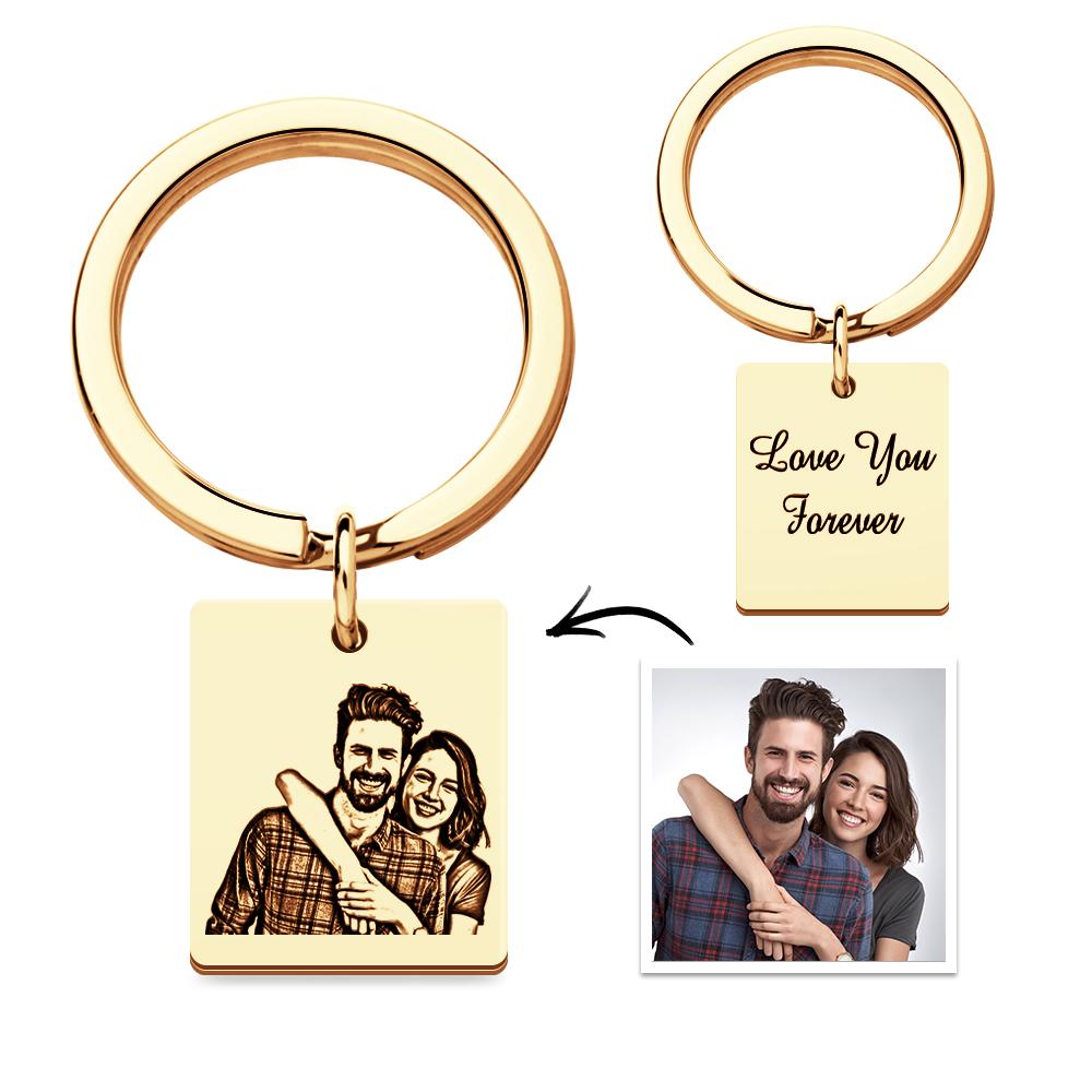 Custom Photo Keychain Personalized Engraved Keychain with Text for Couple - soufeelmy