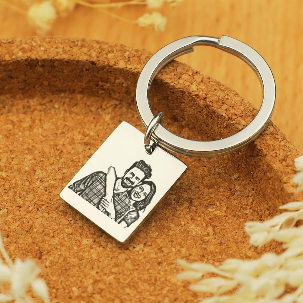 Custom Photo Keychain Personalized Engraved Keychain with Text for Couple - soufeelmy