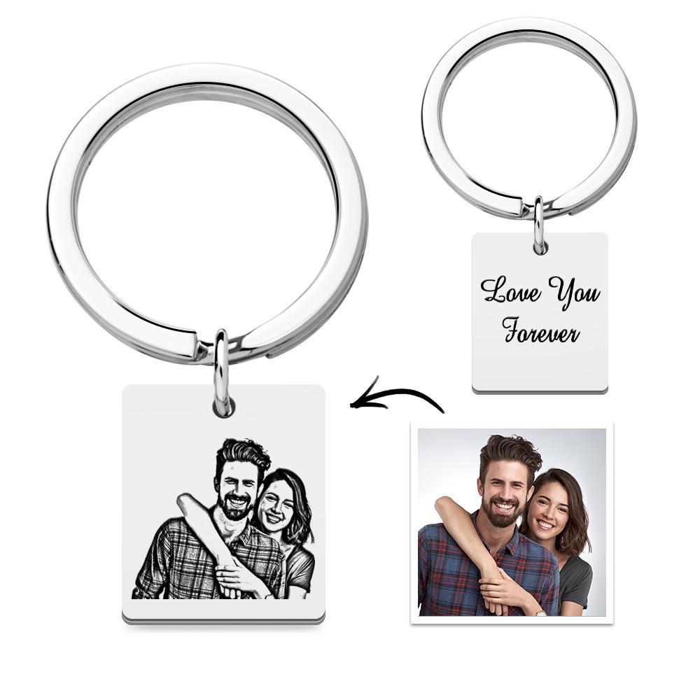 Custom Photo Keychain Personalized Engraved Keychain with Text for Couple - soufeelmy
