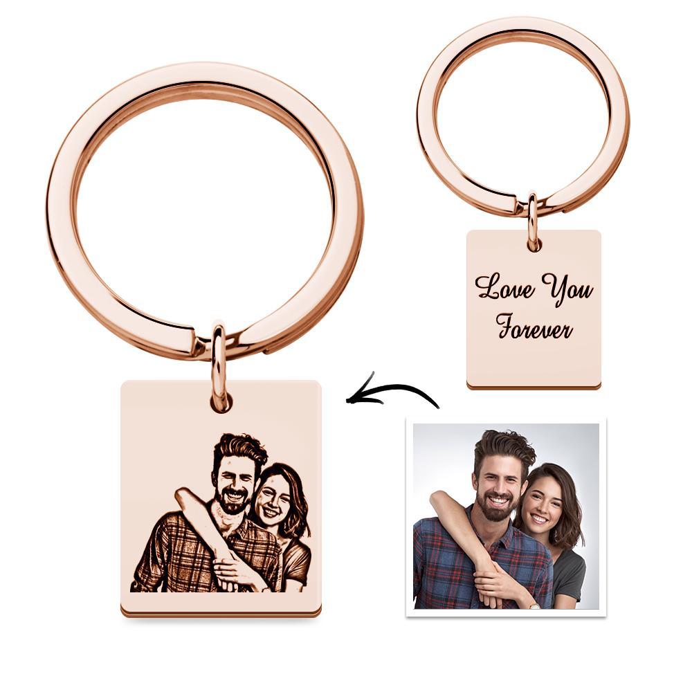 Custom Photo Keychain Personalized Engraved Keychain with Text for Couple - soufeelmy