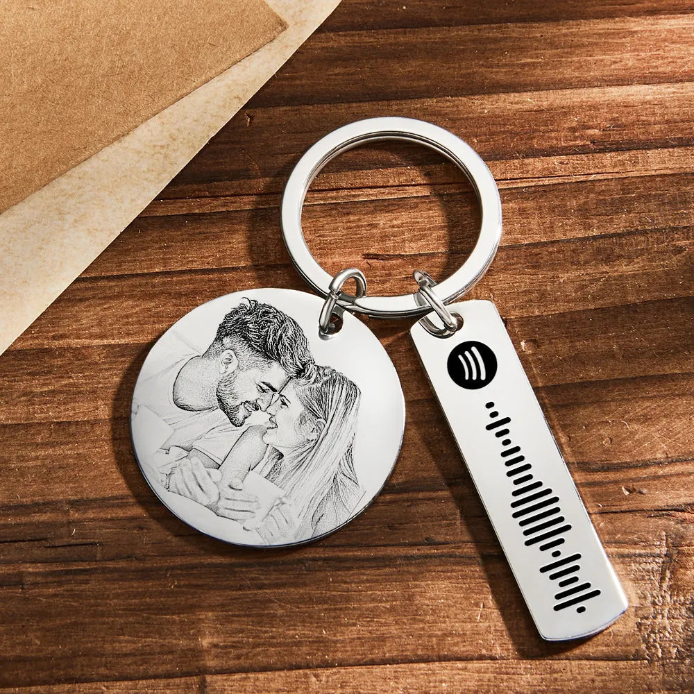 Custom Moon Phase Keychain Photo Spotify Keychain Personalized Stainless Steel Key Chains Valentine's Day Gift - soufeelmy