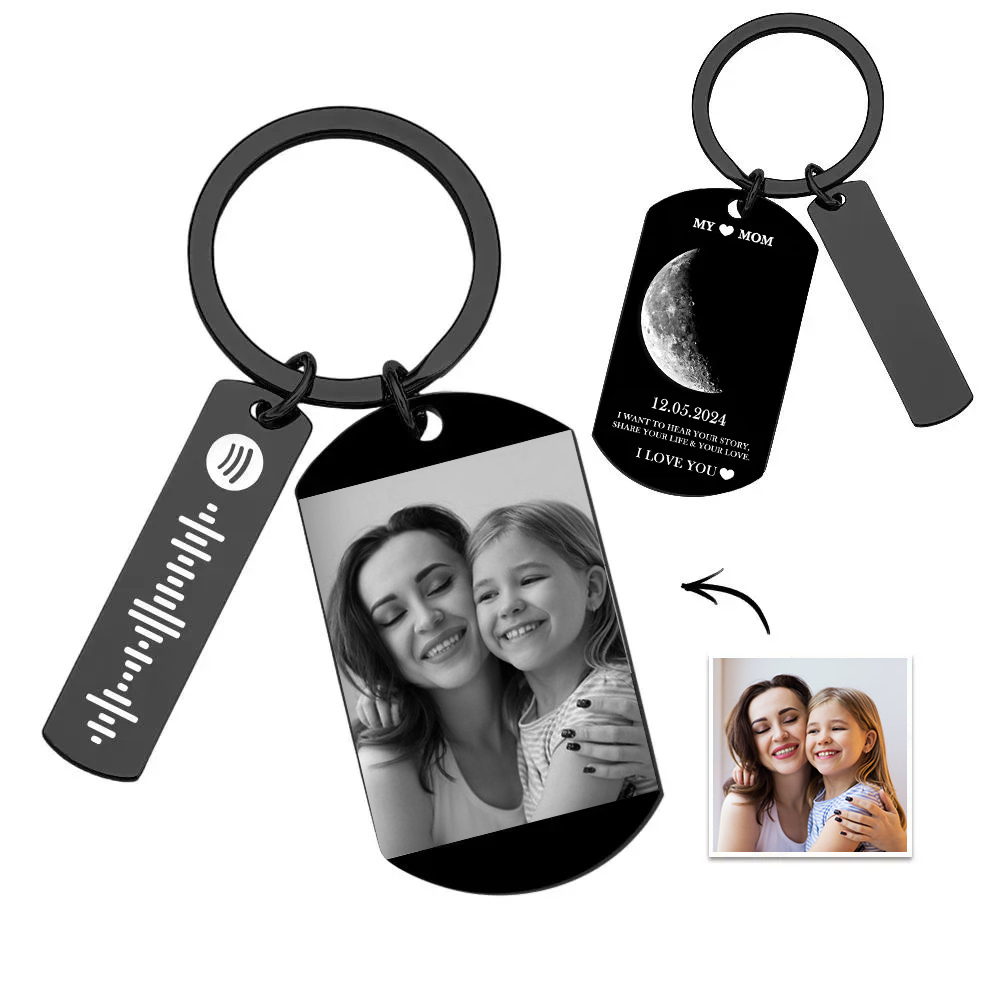 Custom Moon Phase Tag Keychain Personalized Spotify Custom Picture & Music Song Code Couples Photo Keyring Mother's Day Gift - soufeelmy