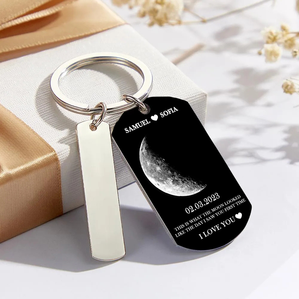 Custom Moon Phase Tag Keychain Personalized Spotify Custom Picture & Music Song Code Couples Photo Keyring Valentine's Day Gift - soufeelmy