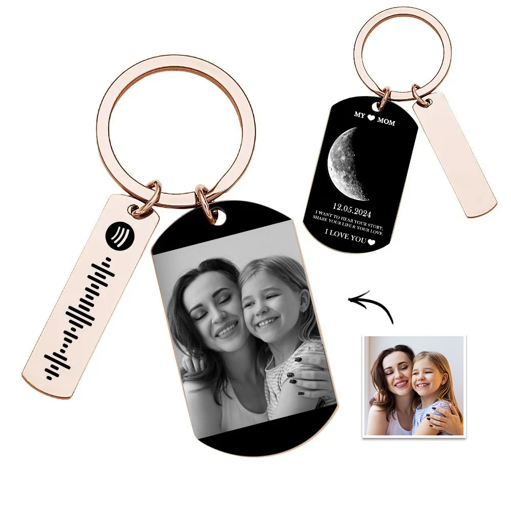 Custom Moon Phase Tag Keychain Personalized Spotify Custom Picture & Music Song Code Couples Photo Keyring Mother's Day Gift - soufeelmy