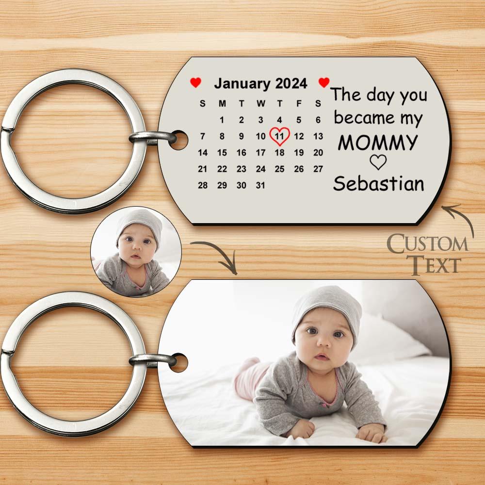 Custom Photo The Day You Became My Mommy Calendar Keychain Gift for Mother Personalized Aluminum Keyring - soufeelmy
