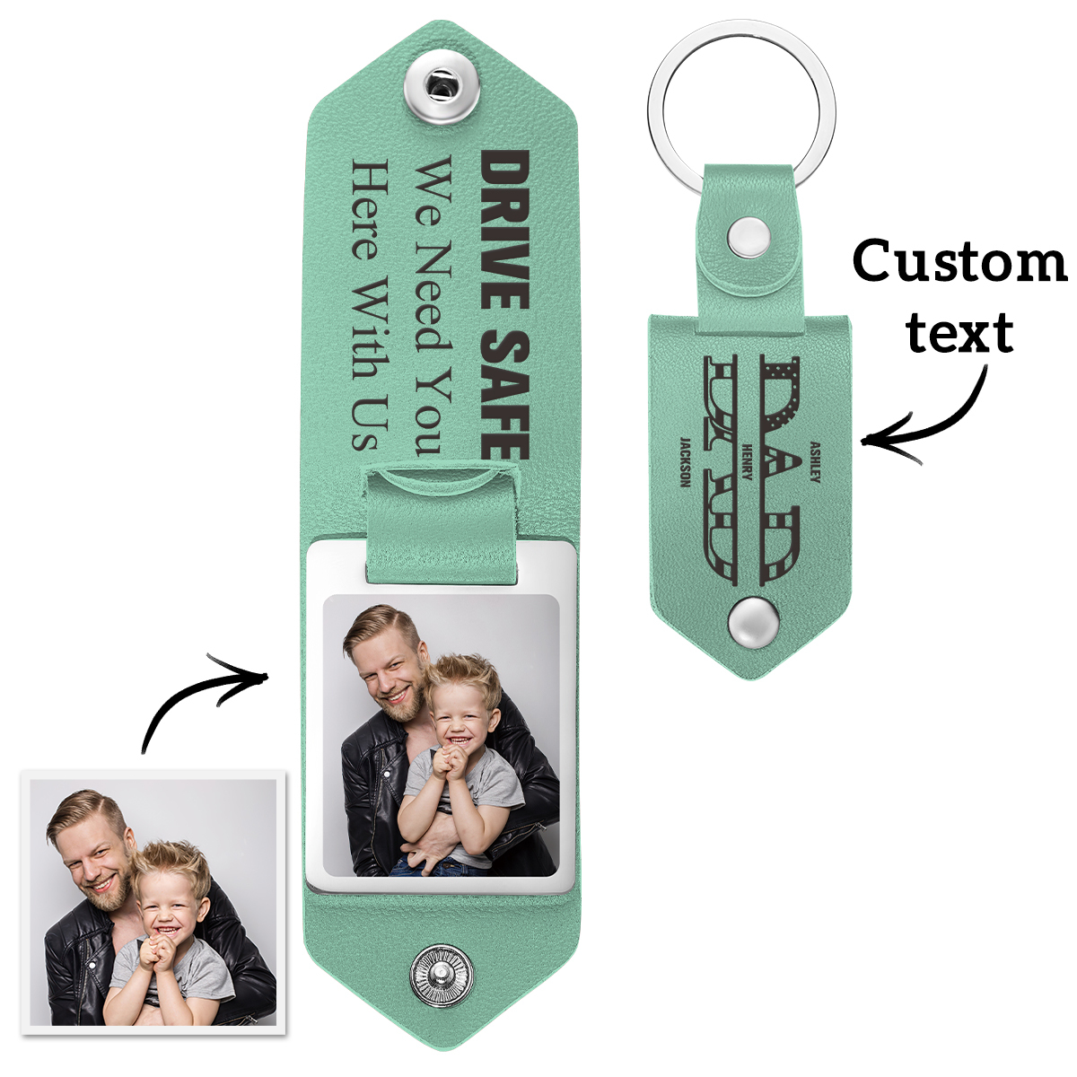 Custom Photo Dad Drive Safe With Kids Names Personalized Leather Photo Keychain Gift for Dad - soufeelmy