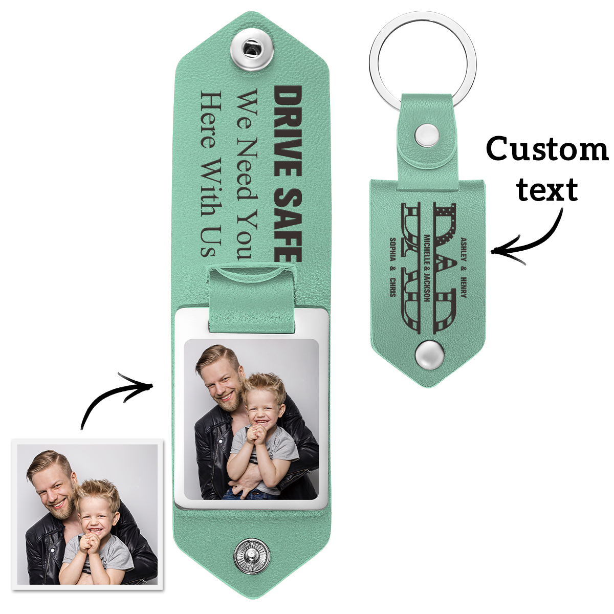 Custom Photo Dad Drive Safe With Kids Names Personalized Leather Photo Keychain Gift for Dad - soufeelmy