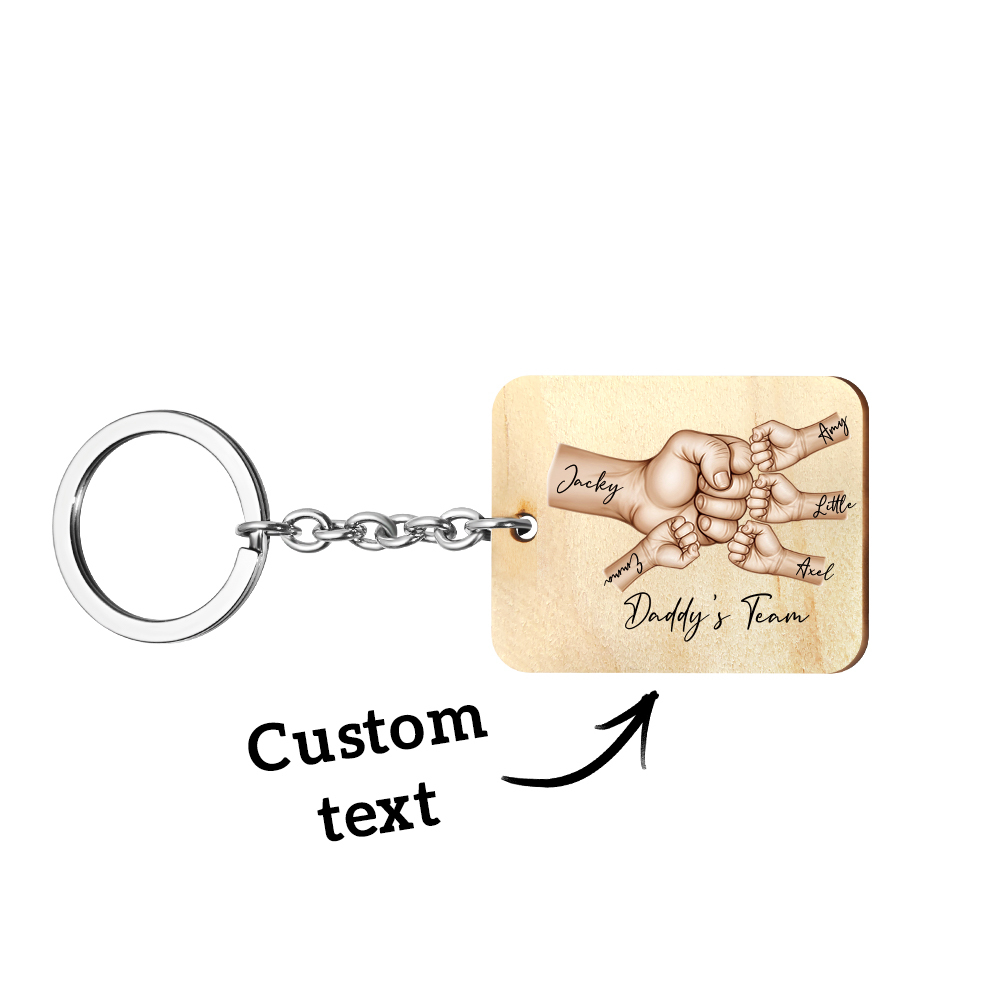 Custom Keychain Daddy's Team Fist Bump Personalized Wooden Keychain Father's Day Gift For Dad, For Grandpa, For Husband - soufeelmy