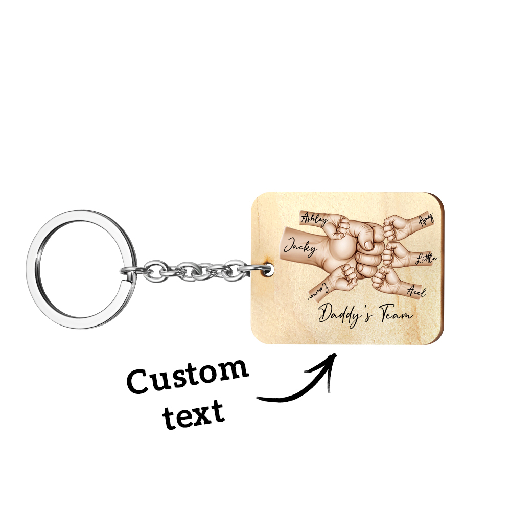 Custom Keychain Daddy's Team Fist Bump Personalized Wooden Keychain Father's Day Gift For Dad, For Grandpa, For Husband - soufeelmy