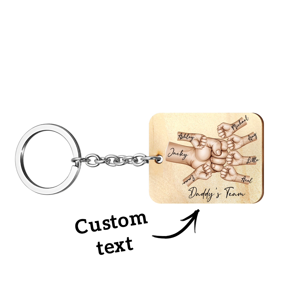 Custom Keychain Daddy's Team Fist Bump Personalized Wooden Keychain Father's Day Gift For Dad, For Grandpa, For Husband - soufeelmy