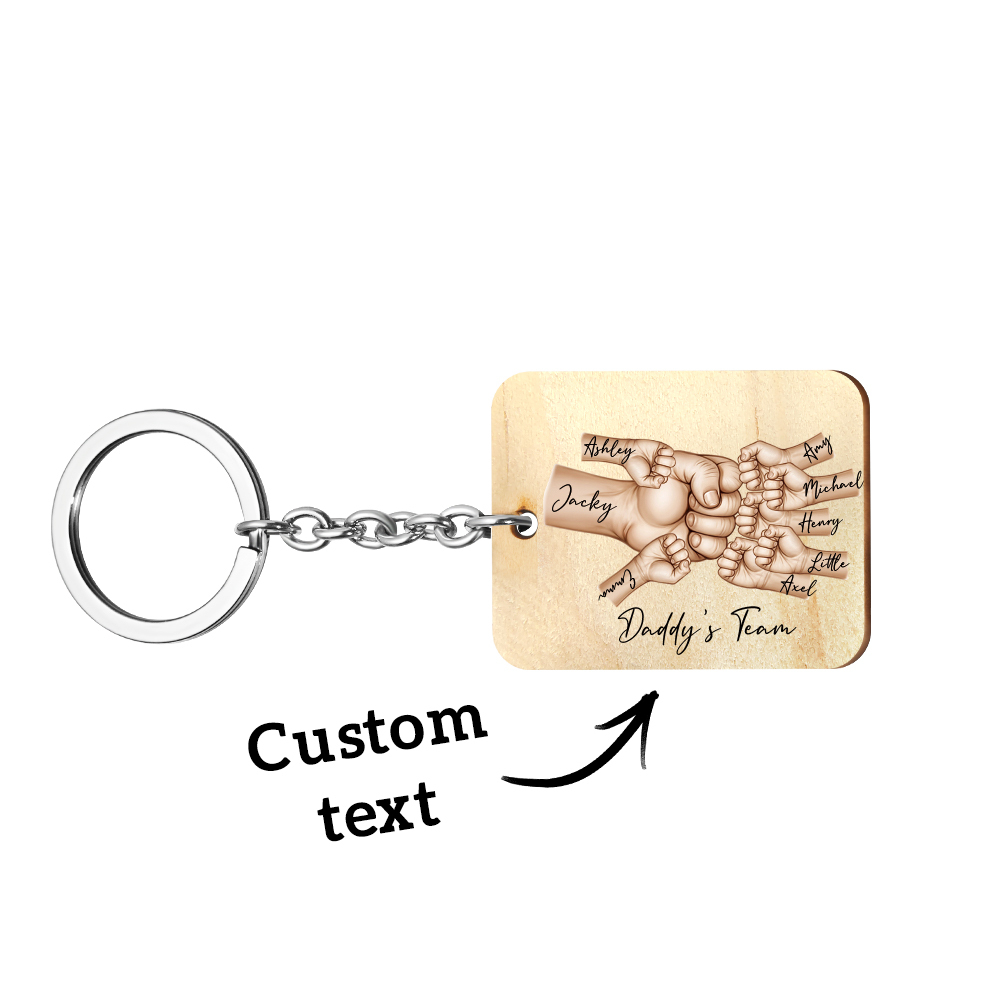 Custom Keychain Daddy's Team Fist Bump Personalized Wooden Keychain Father's Day Gift For Dad, For Grandpa, For Husband - soufeelmy
