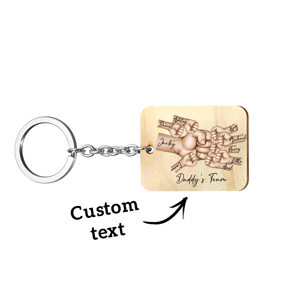 Custom Keychain Daddy's Team Fist Bump Personalized Wooden Keychain Father's Day Gift For Dad, For Grandpa, For Husband - soufeelmy