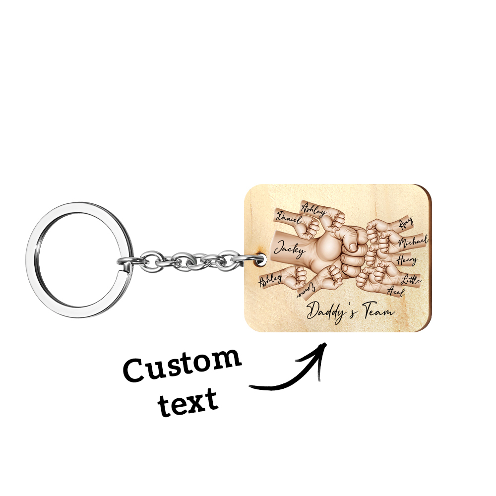 Custom Keychain Daddy's Team Fist Bump Personalized Wooden Keychain Father's Day Gift For Dad, For Grandpa, For Husband - soufeelmy