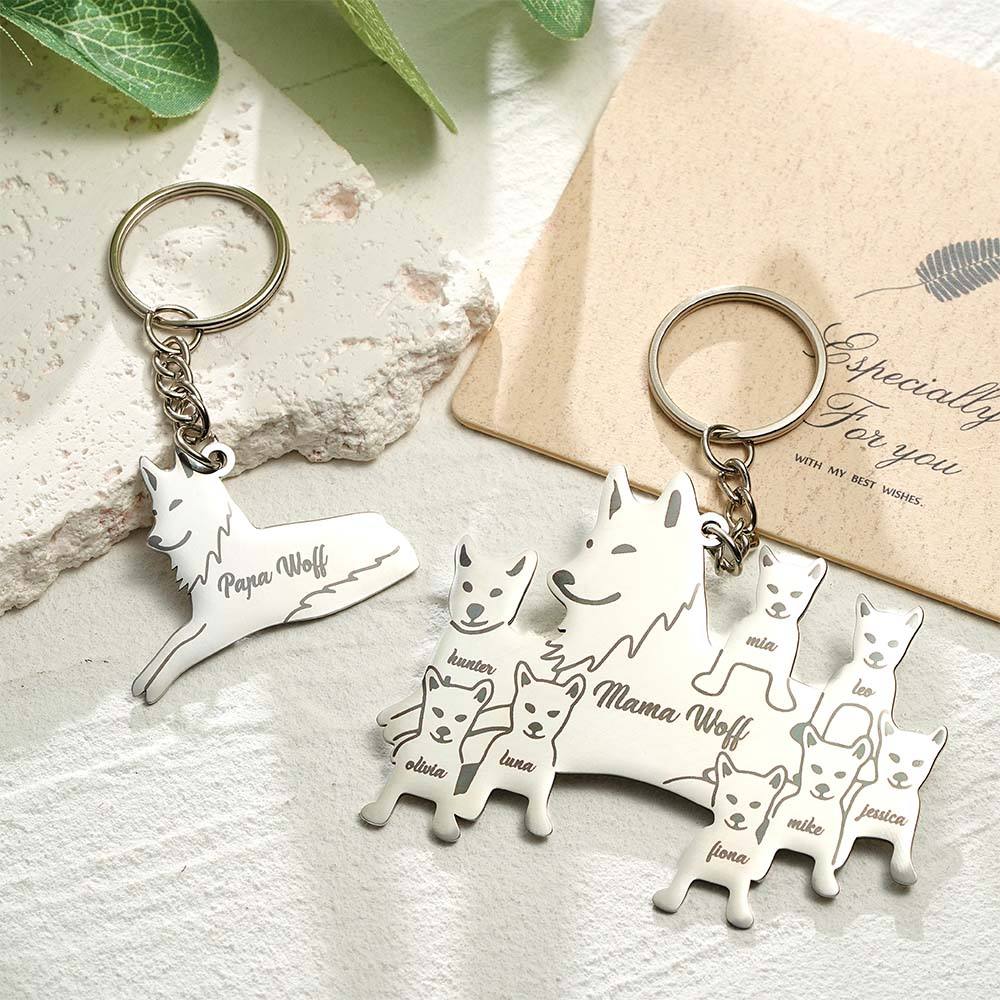 Personalized Wolf Keychain with Engraved Family Names Gift for Family - soufeelmy