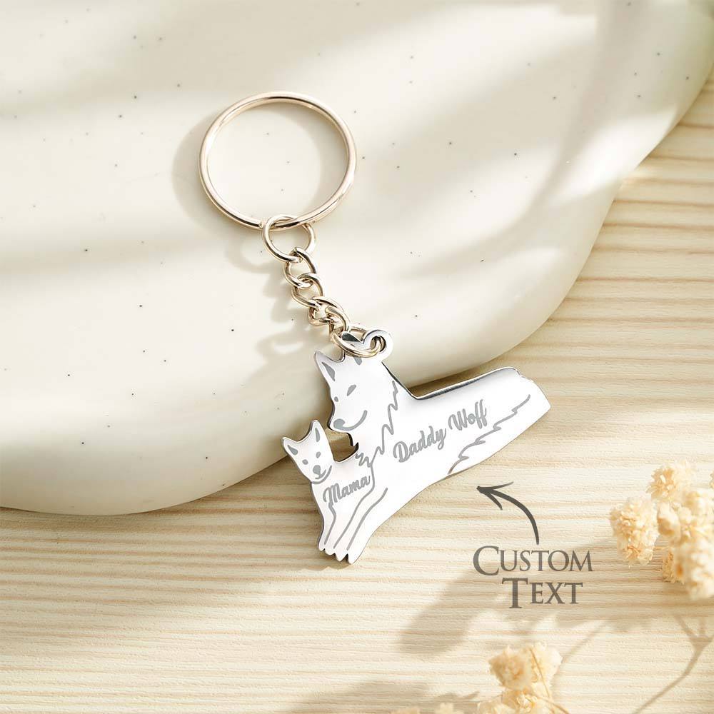 Personalized Wolf Keychain with Engraved Family Names Gift for Family - soufeelmy