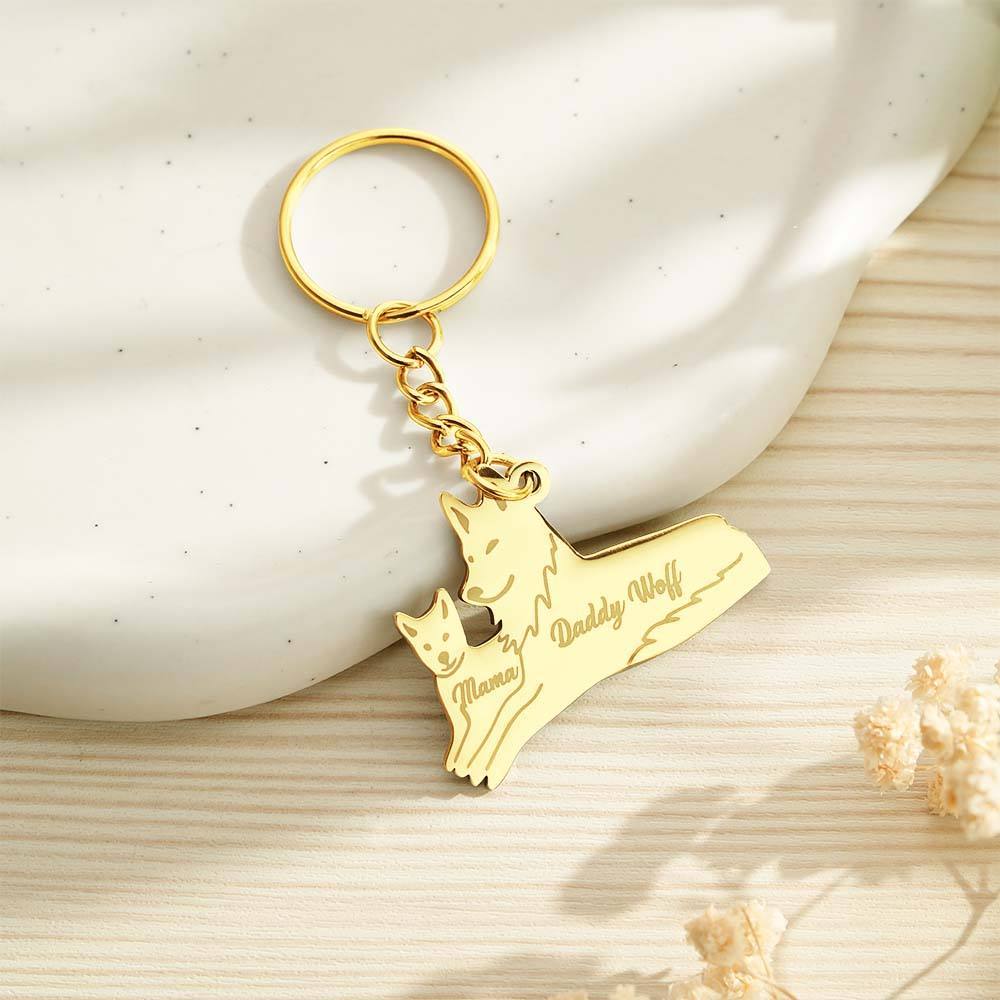Personalized Wolf Keychain with Engraved Family Names Gift for Family - soufeelmy