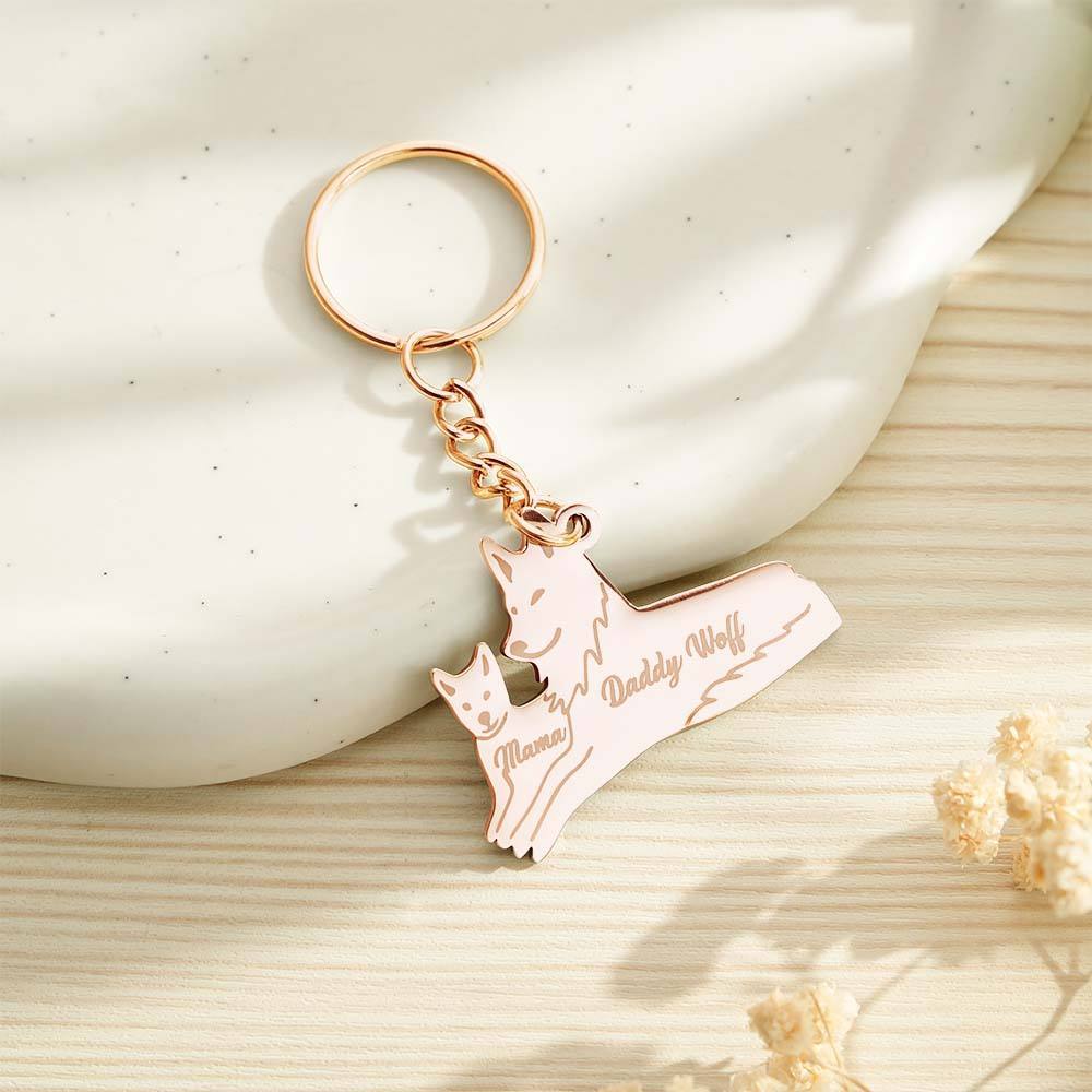 Personalized Wolf Keychain with Engraved Family Names Gift for Family - soufeelmy