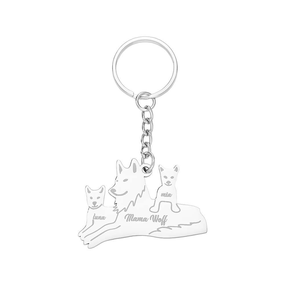 Personalized Wolf Keychain with Engraved Family Names Gift for Family - soufeelmy