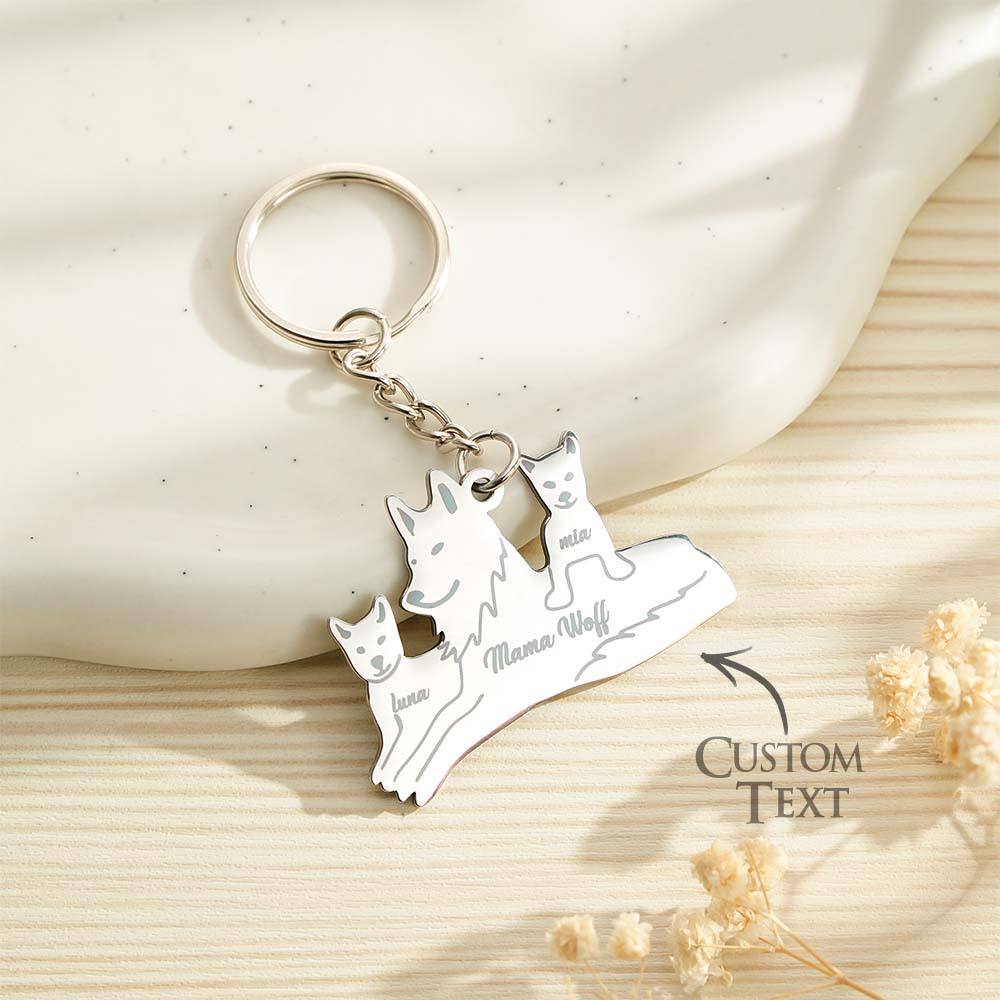 Personalized Wolf Keychain with Engraved Family Names Gift for Family - soufeelmy