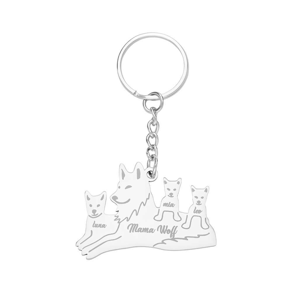 Personalized Wolf Keychain with Engraved Family Names Gift for Family - soufeelmy