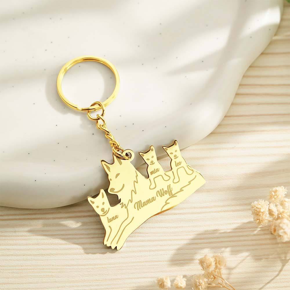Personalized Wolf Keychain with Engraved Family Names Gift for Family - soufeelmy
