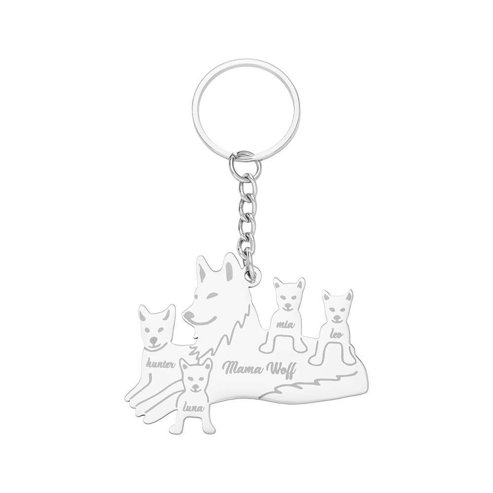 Personalized Wolf Keychain with Engraved Family Names Gift for Family - soufeelmy