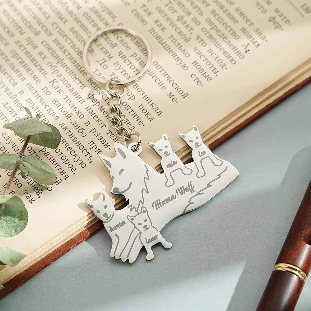 Personalized Wolf Keychain with Engraved Family Names Gift for Family - soufeelmy
