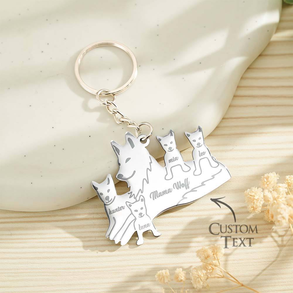 Personalized Wolf Keychain with Engraved Family Names Gift for Family - soufeelmy