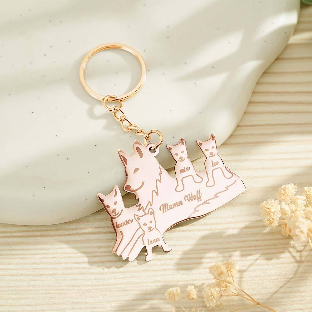 Personalized Wolf Keychain with Engraved Family Names Gift for Family - soufeelmy