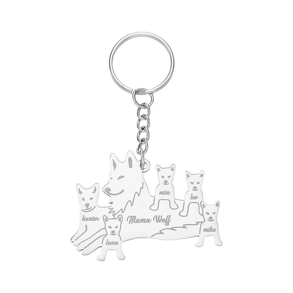 Personalized Wolf Keychain with Engraved Family Names Gift for Family - soufeelmy