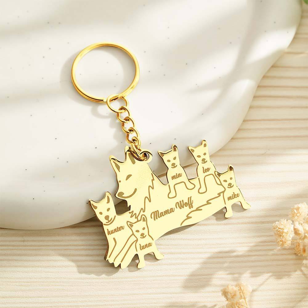 Personalized Wolf Keychain with Engraved Family Names Gift for Family - soufeelmy