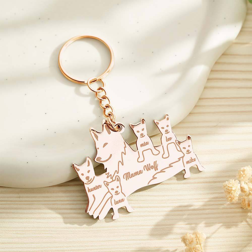 Personalized Wolf Keychain with Engraved Family Names Gift for Family - soufeelmy
