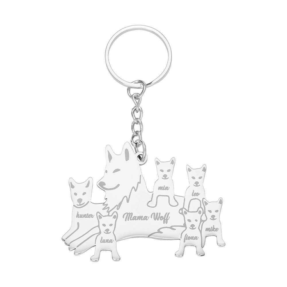 Personalized Wolf Keychain with Engraved Family Names Gift for Family - soufeelmy