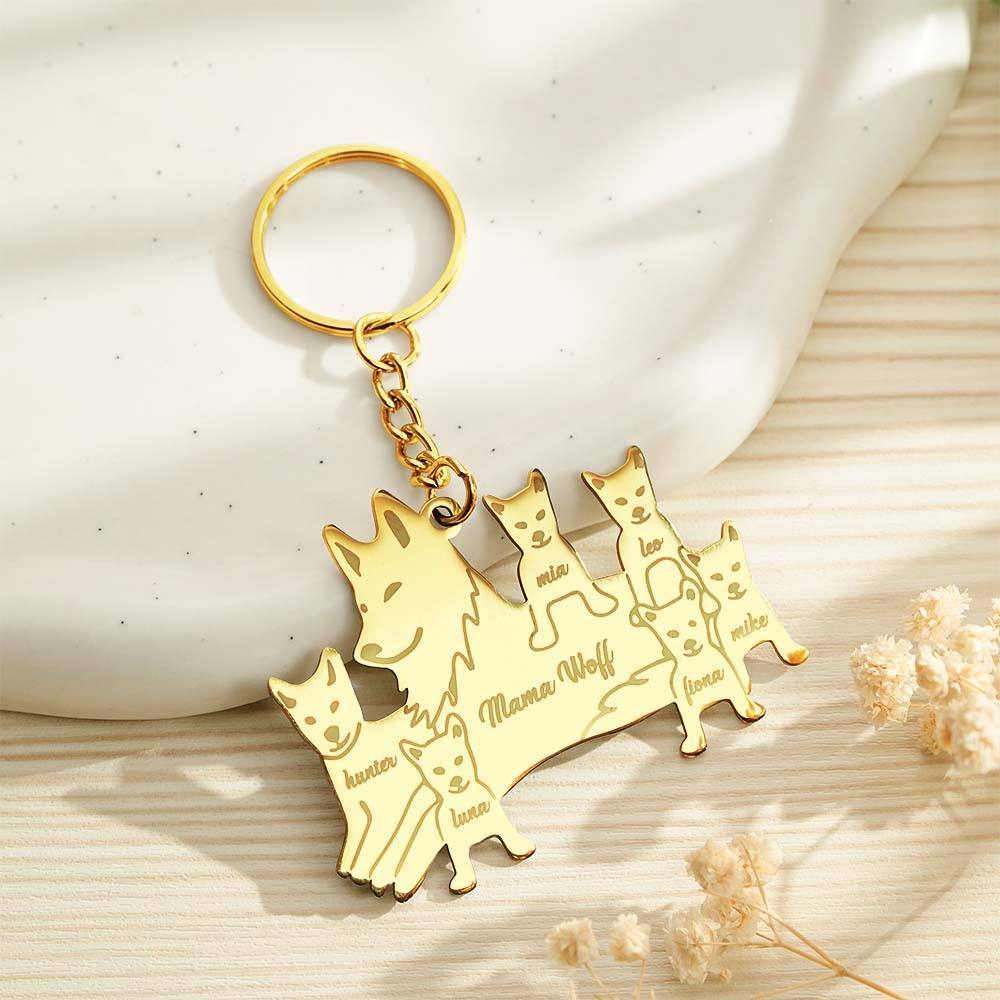 Personalized Wolf Keychain with Engraved Family Names Gift for Family - soufeelmy
