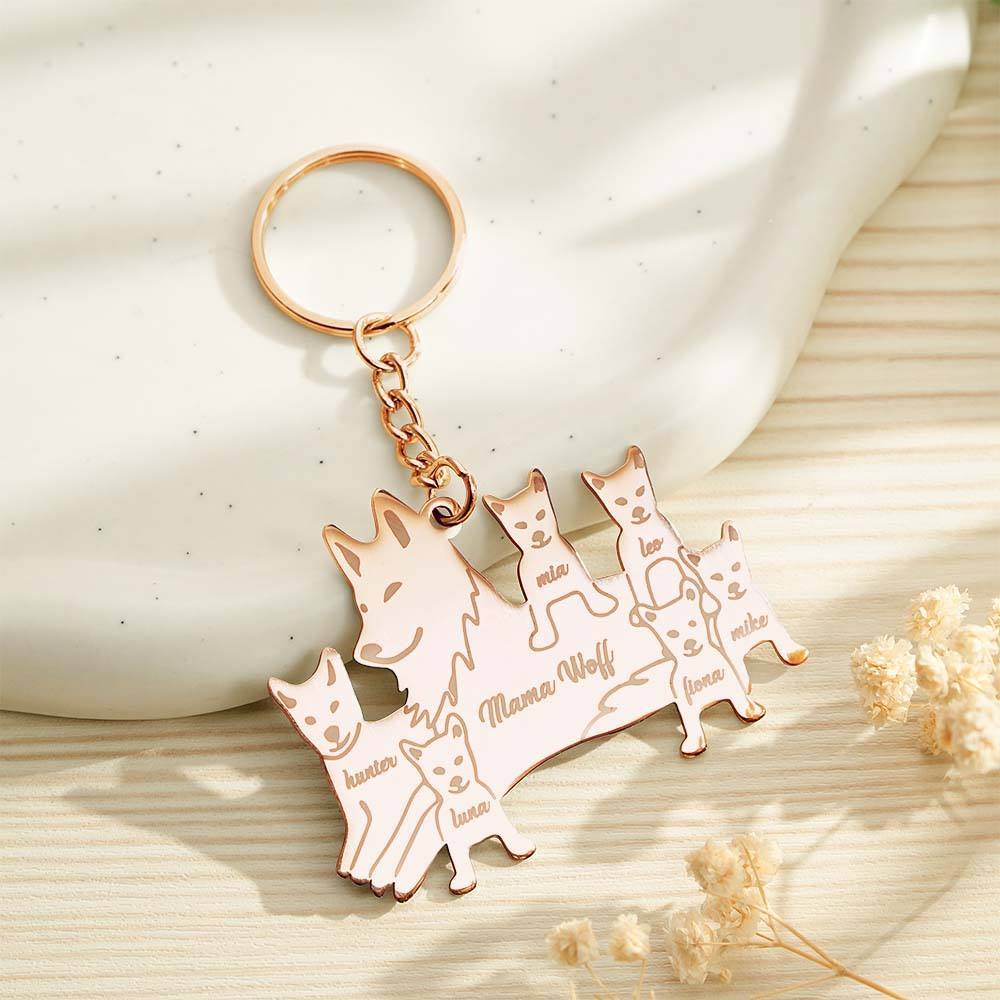 Personalized Wolf Keychain with Engraved Family Names Gift for Family - soufeelmy