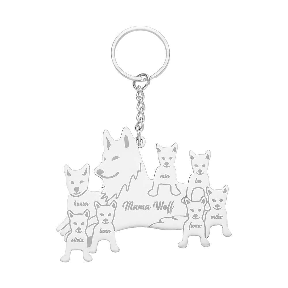 Personalized Wolf Keychain with Engraved Family Names Gift for Family - soufeelmy